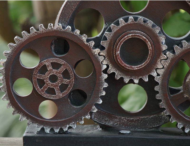 Rmdusk Industrial Steampunk Gear Train Figurine, Cog Wheel Statue, Resin Model, Home Bar DÃ©cor Ornament 7.7" H Copper - Image 2